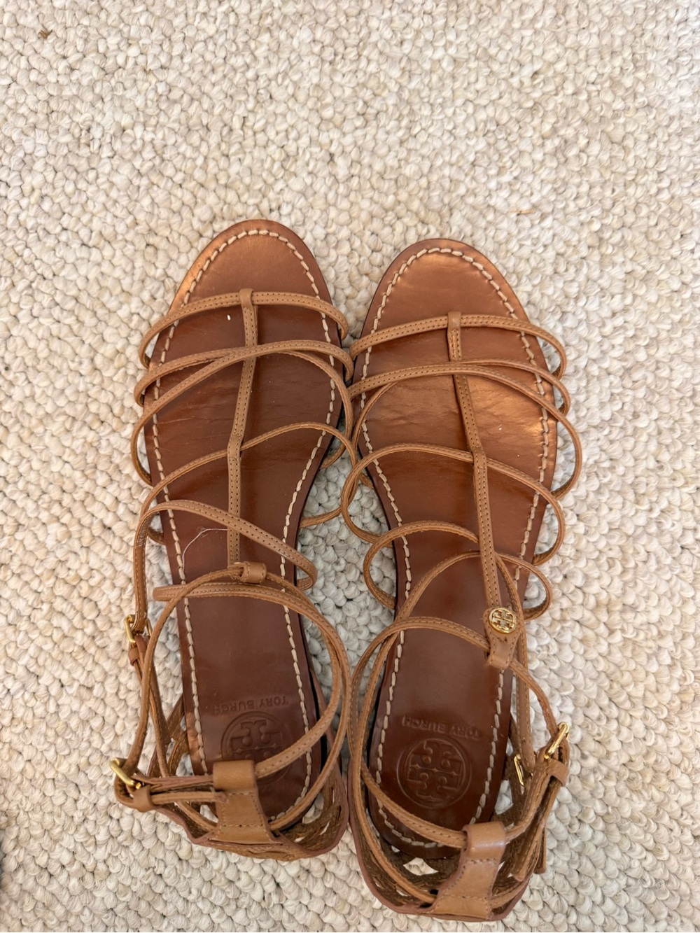 Tory Burch Cognac Leather Strappy Gladiator Sandals